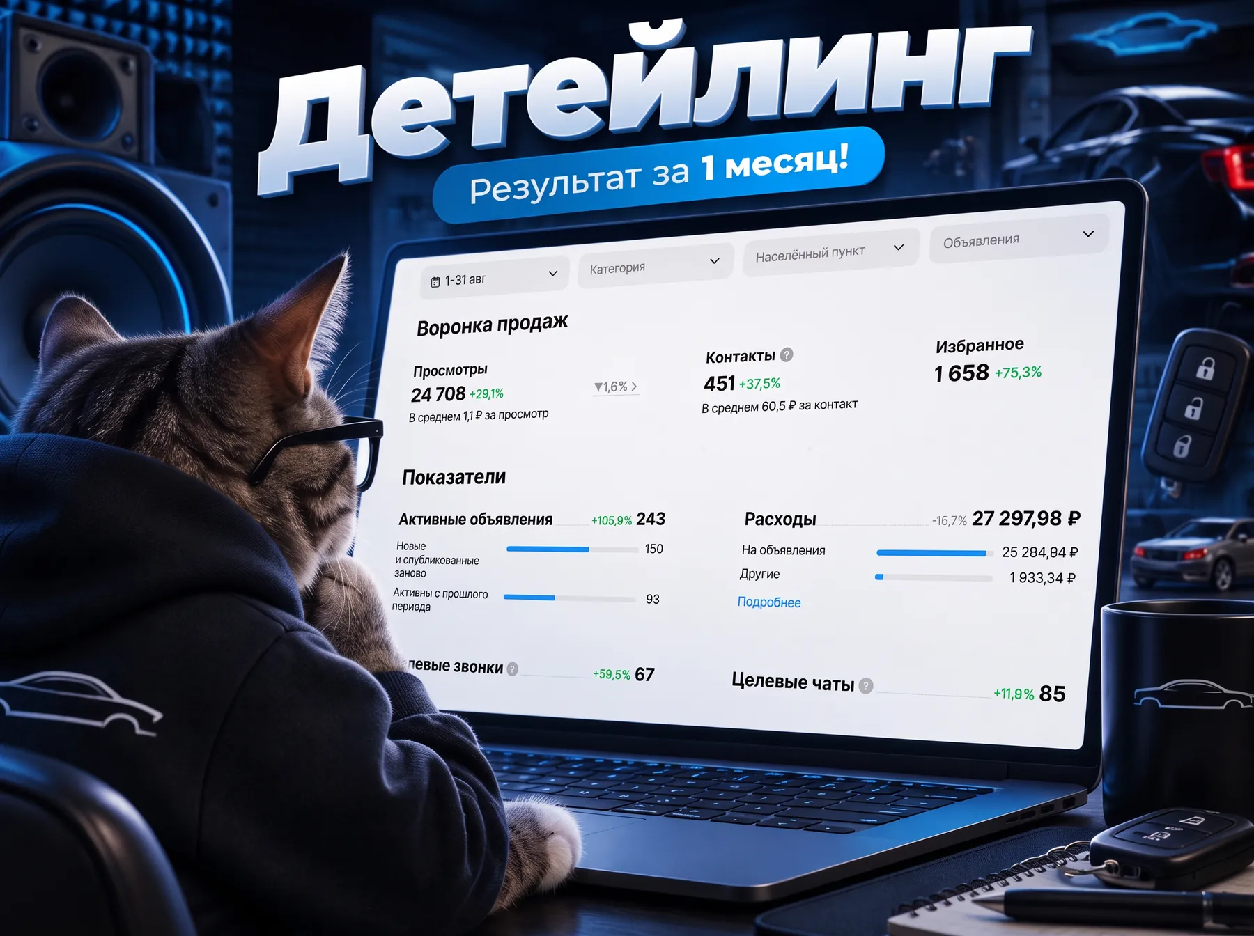 Статистика продвижения детейлинга за 1 месяц, Санкт-Петербург